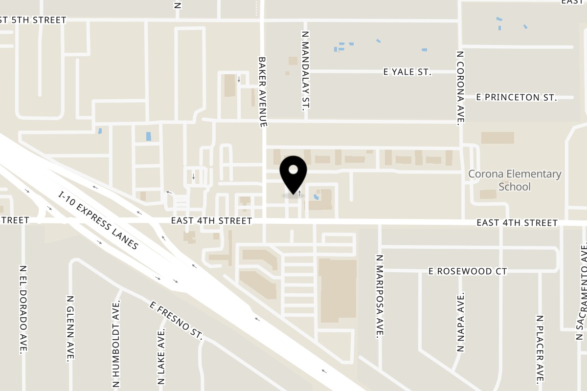 Map showing the location of Los Cebollines Grill on 1635 E 4th St in Ontario